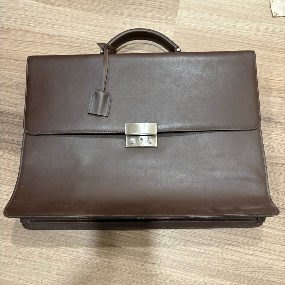 Saks 5th Ave Elegant Brown Leather Men's Briefcase